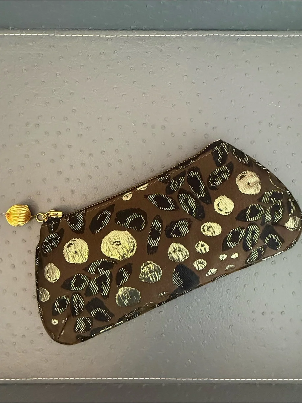 Amanda Pearl Gold & Black Leopard Print Zip Clutch with Matching Mirror